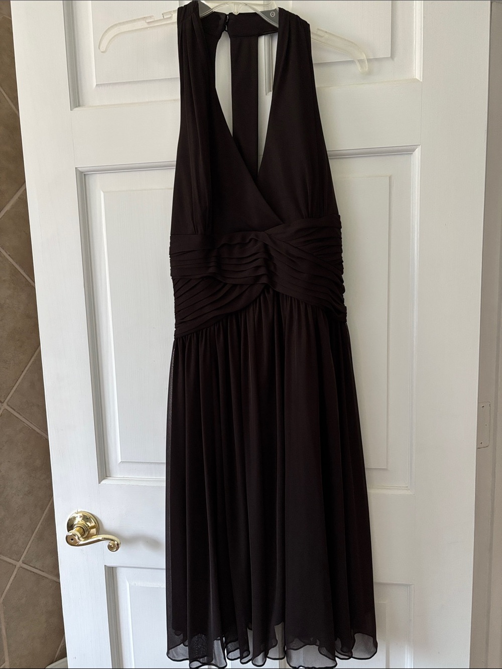 Alex Evenings Halter-Style Evening Dress in Dark Brown